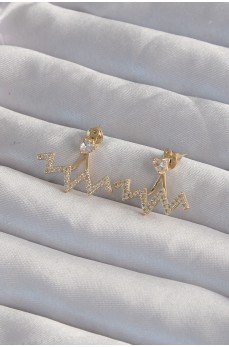 Pirinç Gold Renk Zirkon Taşlı Zikzak Küpe