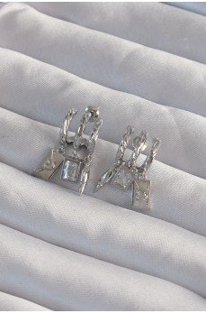 Pirinç Gümüş Renk Zirkon Taşlı Çoklu Aksesuarlı Yarım Halka Kaburga Küpe