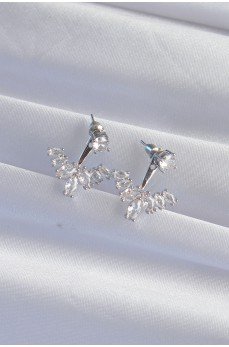 Pirinç Gümüş Renk Zirkon Taşlı V Model Küpe