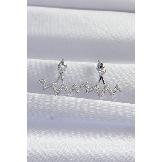 Pirinç Gümüş Renk Zirkon Taşlı Zikzak Küpe Pirinç Gümüş Renk Zirkon Taşlı Zikzak Küpe