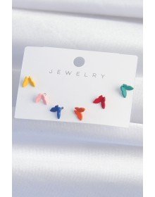 Pirinç Rengarenk Mineli Minimal Kelebek Küpe Seti