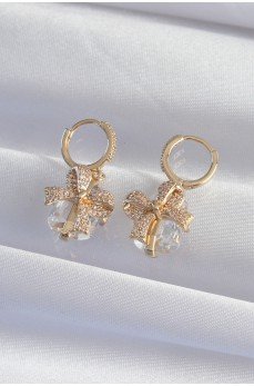 Pirinç Gold Renk İri Zirkon Taşlı Fiyonk Model Halka Küpe