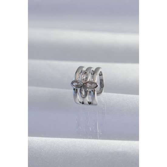 Pirinç Gümüş Renk Yonca Earcuff Küpe Pirinç Gümüş Renk Yonca Earcuff Küpe