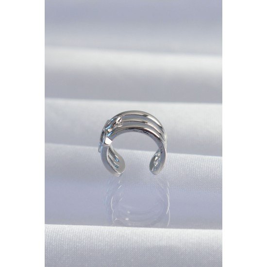 Pirinç Gümüş Renk Yonca Earcuff Küpe Pirinç Gümüş Renk Yonca Earcuff Küpe