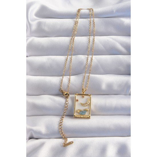 316L Çelik Zincir Gold Renk Ay Detay Mavi Zirkon Taşlı Tarot Kolye 316L Çelik Zincir Gold Renk Ay Detay Mavi Zirkon Taşlı Tarot Kolye