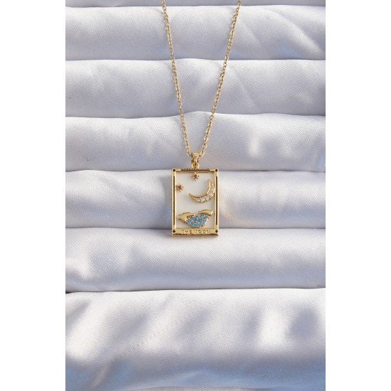 316L Çelik Zincir Gold Renk Ay Detay Mavi Zirkon Taşlı Tarot Kolye 316L Çelik Zincir Gold Renk Ay Detay Mavi Zirkon Taşlı Tarot Kolye