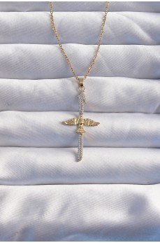 316L Çelik Zincir Gold Renkli Zirkon Taşlı Anka Kuşu Kolye