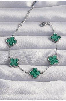 316L Çelik Gümüş Renk Çizgili Yeşil Mineli Yonca Bileklik 316L Çelik Gümüş Renk Çizgili Yeşil Mineli Yonca Bileklik