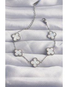 316L Çelik Gümüş Renk Beyaz Sedefli Yonca Bileklik