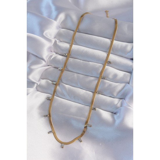 316L Çelik Gold Renk Baget Taşlı İtalyan Zincir Kolye 316L Çelik Gold Renk Baget Taşlı İtalyan Zincir Kolye