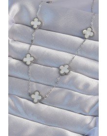 316L Çelik Gümüş Renk Beyaz Sedefli Yonca Kolye