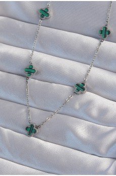 316L Çelik Gümüş Renk Minimal Yeşil Mineli Yonca Kolye