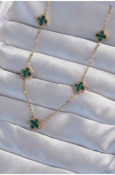 316L Çelik Gold Renk Minimal Yeşil Mineli Yonca Kolye