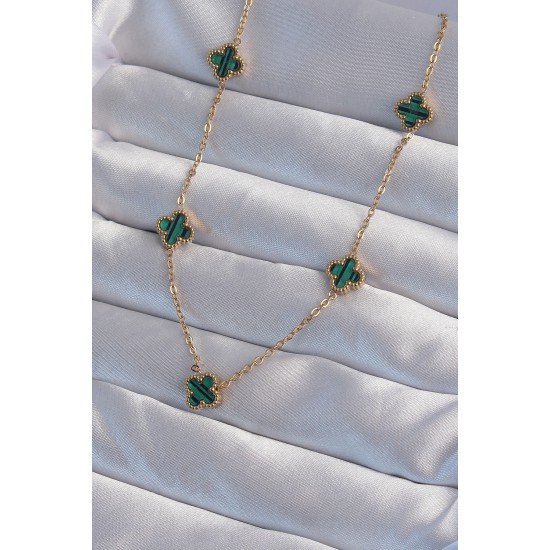 316L Çelik Gold Renk Minimal Yeşil Mineli Yonca Kolye 316L Çelik Gold Renk Minimal Yeşil Mineli Yonca Kolye