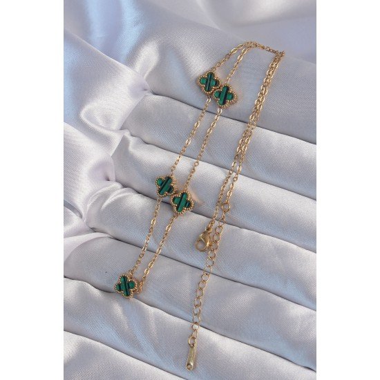 316L Çelik Gold Renk Minimal Yeşil Mineli Yonca Kolye 316L Çelik Gold Renk Minimal Yeşil Mineli Yonca Kolye