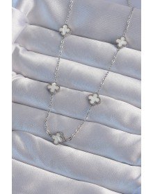 316L Çelik Gümüş Renk Minimal Beyaz Sedefli Yonca Kolye