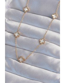 316L Çelik Gold Renk Minimal Beyaz Sedefli Yonca Kolye