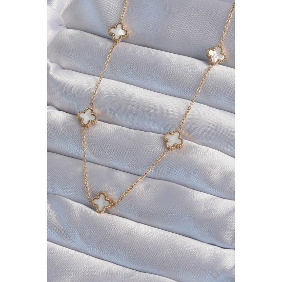 316L Çelik Gold Renk Minimal Beyaz Sedefli Yonca Kolye 316L Çelik Gold Renk Minimal Beyaz Sedefli Yonca Kolye