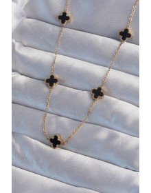 316L Çelik Gold Renk Minimal Siyah Mineli Yonca Kolye