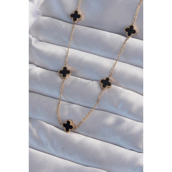 316L Çelik Gold Renk Minimal Siyah Mineli Yonca Kolye 316L Çelik Gold Renk Minimal Siyah Mineli Yonca Kolye