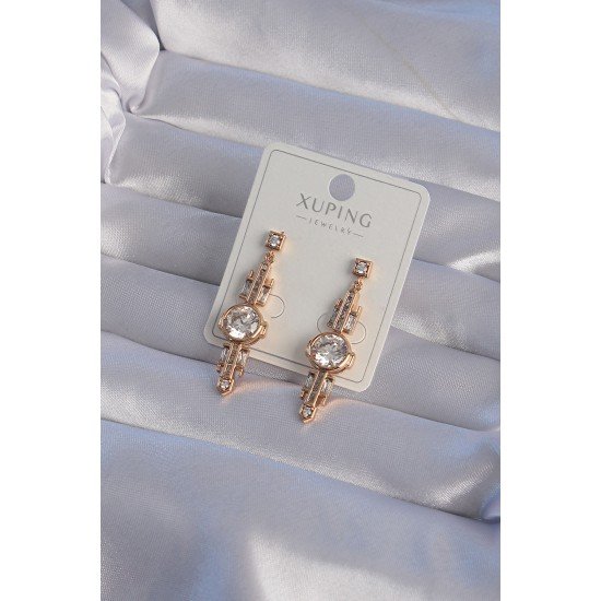 XUPİNG Rose Renk Zirkon Taşlı Geometrik Sallantılı Küpe XUPİNG Rose Renk Zirkon Taşlı Geometrik Sallantılı Küpe