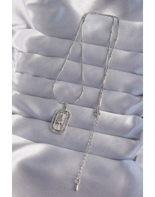 316L Çelik Zincir Gümüş Renk Zirkon Taşlı Tarot Kolye