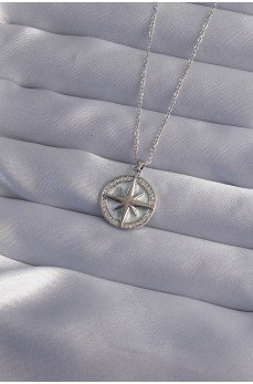 316L Çelik Zincir Gümüş Renk Zirkon Taşlı Kutup Yıldızı Kolye