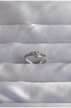 Pirinç Gümüş Renk Renkli Zirkon Taşlı Ayarlamalı Yüzük