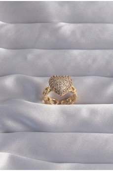 Pirinç Ayarlamalı Gold Renk Zirkon Taşlı Bombeli Kalp Yüzük