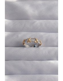 Pirinç Ayarlamalı Gümüş Renk Zirkon Taşlı XOXO Model Yüzük