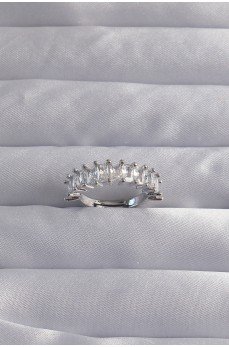 Pirinç Ayarlamalı Gümüş Renk Baget Taşlı Su Yolu Yüzük