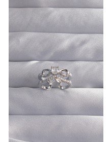 Pirinç Ayarlamalı Gümüş Renk Zirkon Taşlı 2li Görünüm Fiyonk Yüzük