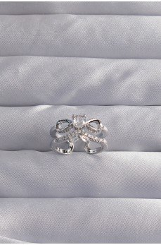 Pirinç Ayarlamalı Gümüş Renk Zirkon Taşlı 2li Görünüm Fiyonk Yüzük