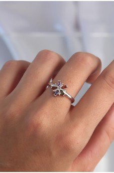 Pirinç Gümüş Renk Renkli Zirkon Taşlı Ayarlamalı Yüzük Pirinç Gümüş Renk Renkli Zirkon Taşlı Ayarlamalı Yüzük