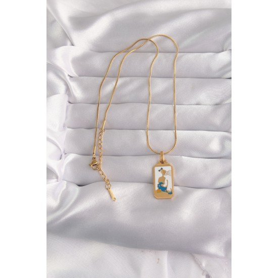 316L Çelik Gold Renk Beyaz Mineli Kız Figür Tarot Kolye 316L Çelik Gold Renk Beyaz Mineli Kız Figür Tarot Kolye