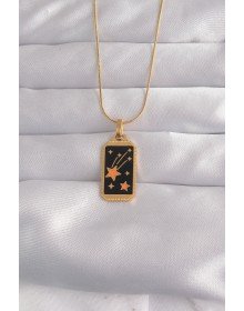 316L Çelik Gold Renk Siyah Mineli Yıldız Figür Tarot Kolye