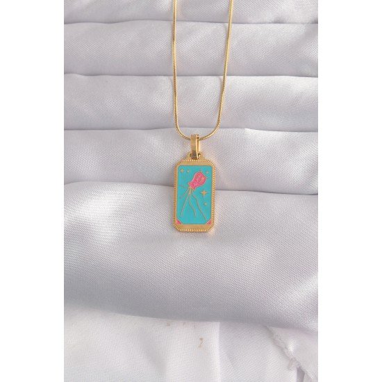 316L Çelik Gold Renk Mavi Mineli Tarot Kolye 316L Çelik Gold Renk Mavi Mineli Tarot Kolye