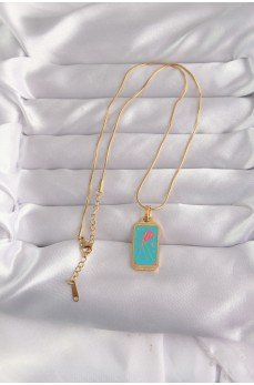 316L Çelik Gold Renk Mavi Mineli Tarot Kolye