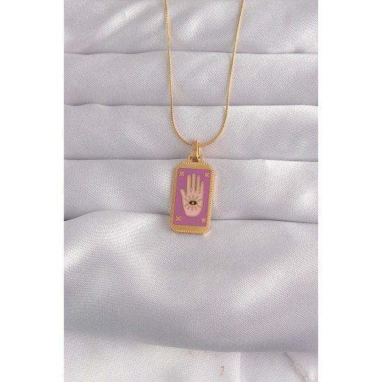 316L Çelik Gold Renk Mor Mineli El Figür Tarot Kolye 316L Çelik Gold Renk Mor Mineli El Figür Tarot Kolye