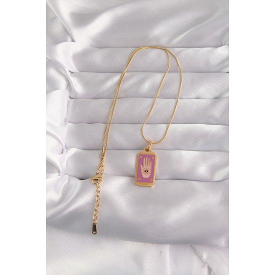 316L Çelik Gold Renk Mor Mineli El Figür Tarot Kolye 316L Çelik Gold Renk Mor Mineli El Figür Tarot Kolye