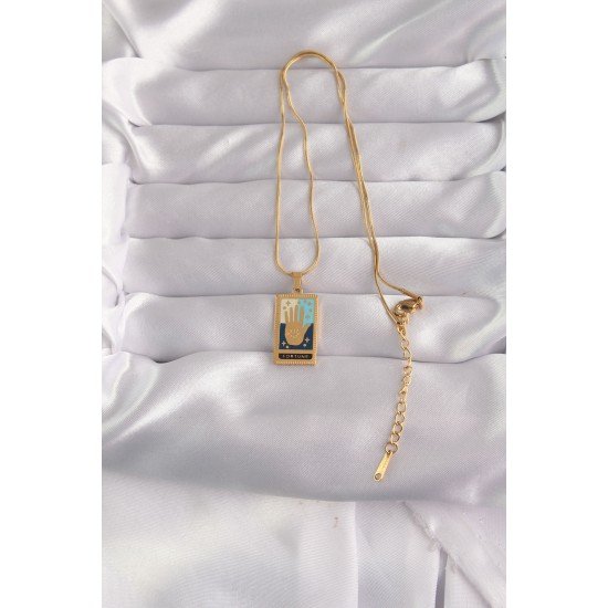 316L Çelik Gold Renk Karışık Mineli El Figür Tarot Kolye