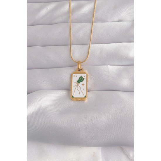 316L Çelik Gold Renk Beyaz Mineli Tarot Kolye 316L Çelik Gold Renk Beyaz Mineli Tarot Kolye
