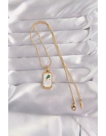 316L Çelik Gold Renk Beyaz Mineli Tarot Kolye