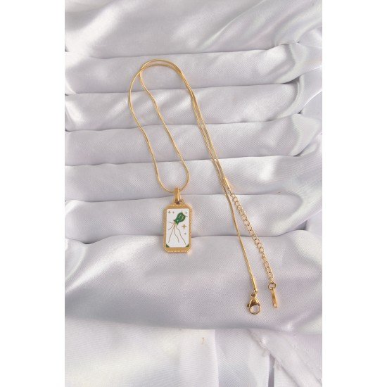 316L Çelik Gold Renk Beyaz Mineli Tarot Kolye 316L Çelik Gold Renk Beyaz Mineli Tarot Kolye