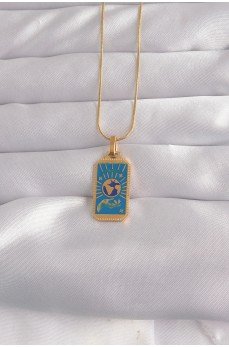 316L Çelik Gold Renk Mavi Mineli El Figür Tarot Kolye