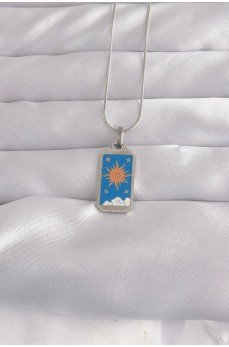 316L Çelik Gümüş Renk Mavi Mineli Güneş Model Tarot Kolye