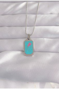 316L Çelik Gümüş Renk Mavi Mineli Tarot Kolye