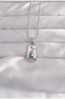 316L Çelik Gümüş Renk Beyaz Mineli Kız Figür Tarot Kolye