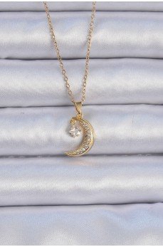 316L Çelik Zincir Altın Renk Zirkon Taşlı Sallantılı Ay Yıldız Kolye