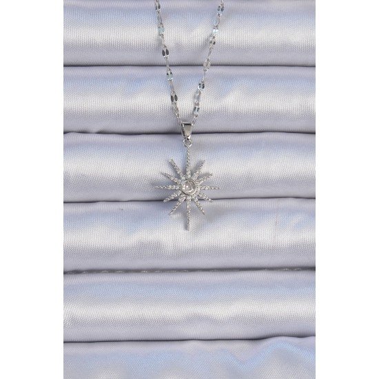 316L Çelik Zincir Gümüş Renk Zirkon Taşlı Kutup Yıldızı Kolye 316L Çelik Zincir Gümüş Renk Zirkon Taşlı Kutup Yıldızı Kolye